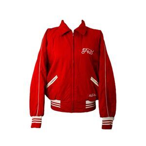 Stall & Dean Women's Bomber Jacket Red and White Long Sleeve Full Zip Size 3XL